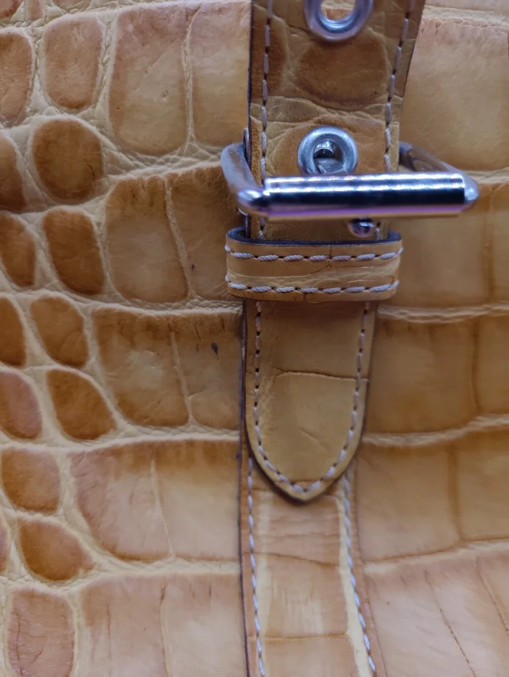 Vintage Dooney & Bourke Yellow Embossed Crocodile Handbag And Coin Purse Nile